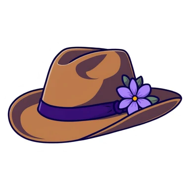 Cowgirl hat with purple lavender flowers, wide-brimmed brown western hat sticker