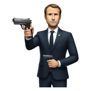 macron avec un pistolet a la main sticker