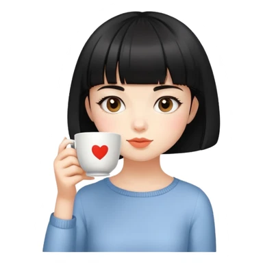 cute girl with shor black bob and short bangs drinking tea sticker