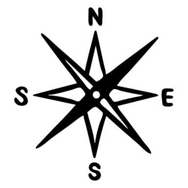 A simple compass with cardinal directions N, S, E, W and a needle pointing north sticker