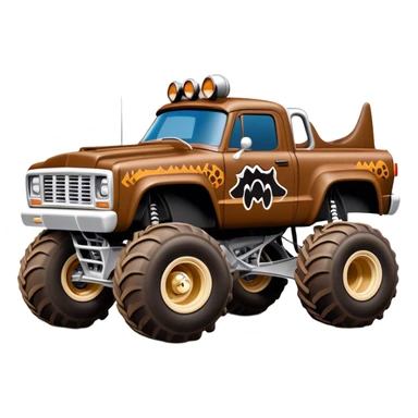 Monster Mutt - Monster Jam (Model Year: 2021) (Iconic colour: Brown with dog features) - A unique monster truck with playful, dog-inspired design cues. The vehicle is painted in warm brown tones and features subtle dog motifs (such as a stylized snout or ear shapes). It should blend the rugged power of a monster truck with quirky, endearing canine features. sticker