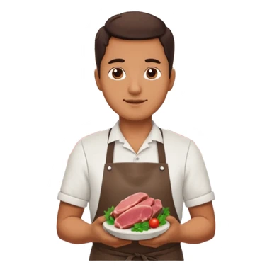 Una carnicería chapala con carnes y un señor promocionando sticker