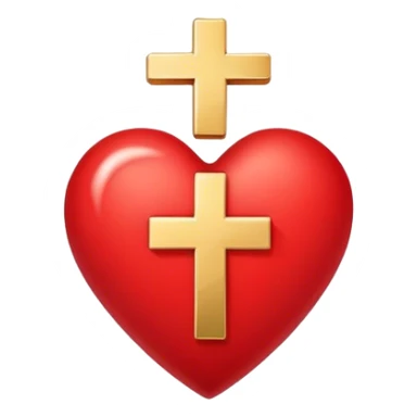 A gold cross inside the outline of a red heart sticker