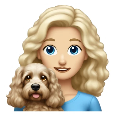 blue eyed very old long haired blonde lady with dark brown Cockapoo puppy dog sticker