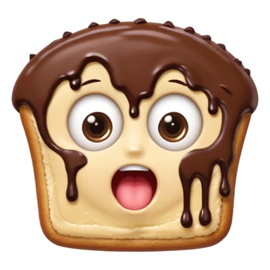 Rectangular chocolate mini pastry, slightly messy and squished, chocolate dripping, big round eyes, wide open mouth, playful surprised expression, text above: "ПАСТИЧКА", chibi style, Twitch emoji style, transparent background, colorful

 sticker