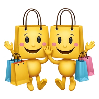 2 HAPPY SMILEY FACE EMOJI WITH HANDS AND FEET WITH SHOPPING BAGS IN EACH HAND sticker