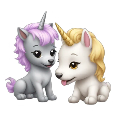 Baby unicorn and puppy playing sticker