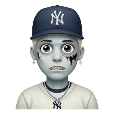 Zombie con aretes con una gorra new York yankee y una cadena de diamante hombre aretes pequeños y de negro y blanco  aretes pequeños  sticker