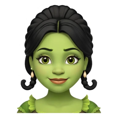 A beautiful girl Shrek, who has big eyelashes and had black hair. She has some makeup on too. She is dressed very very trendy. And she is smilingl. sticker