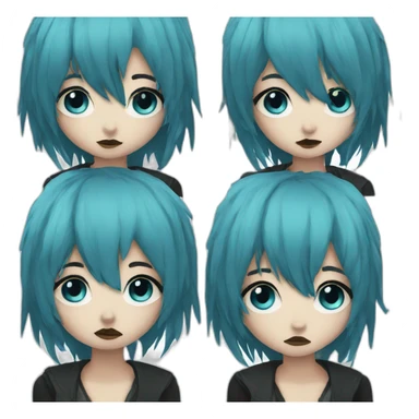 Sad emo girl, black makeup, long choppy blue hair side bangs sticker