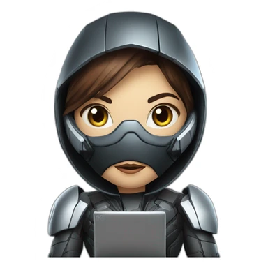 Girl developer behind his laptop with this style : Crytek Crysis Video game with nanosuit character hacker themed character sticker