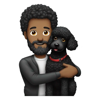 Men with beard  hugs his Black-Poodle-Black-dog sticker
