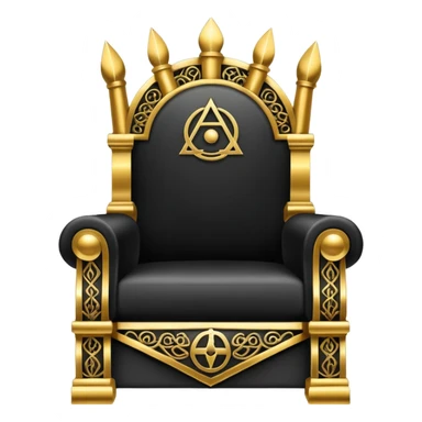 wide big iron black Illuminati throne with gold filigree and mysterious symbols sticker