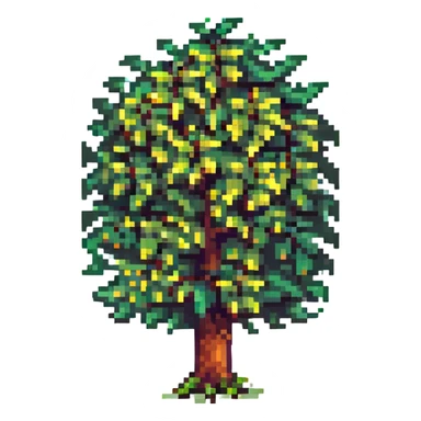 árbol sonriente con hojas verdes, aspecto retro y simple sticker