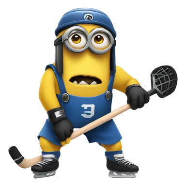 Growling minion holding a hockey stick sticker