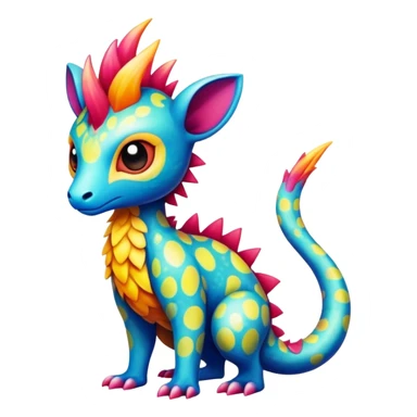 a colorful edgy cute vernid-fionbri-creature with splash patterns full body  sticker