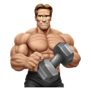 arnold schwarzenegger with dumbbell in a hand without t-shirt with grey eyes sticker
