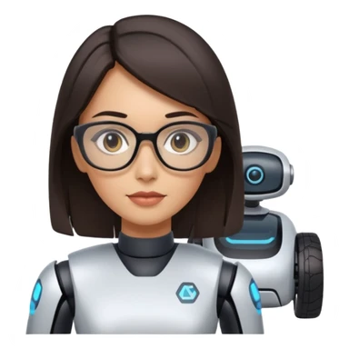 female AI robotics engineer with dark hair, and autonomous car robot  sticker