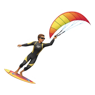 A kite surfer soaring above the waves, holding onto a kite with the wind in full force. The background showcases the ocean and sky, emphasizing the freedom, thrill, and energy of the sport. The motion of the kite and board is dynamic, capturing the excitement of kiting. sticker