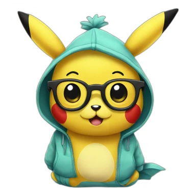 sick pickachu with round glasses sticker