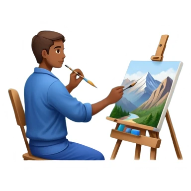 Artist painting a beautiful mountain peak destination on canvas sticker