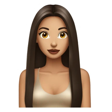 tan fashion girl dark brown long straight hair putting lipgloss on sticker