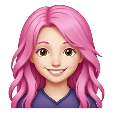 girl with long pink hair, smiling sticker