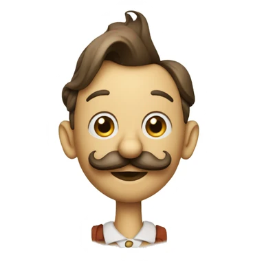 Pinocchio puppet with a long nose and mustache sticker