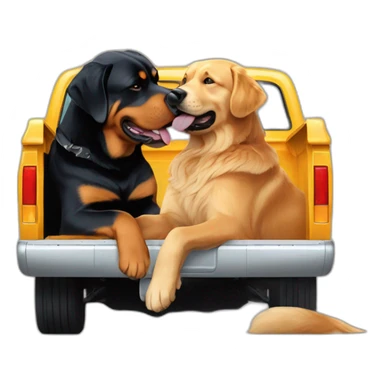 A rottweiller hug A Golden retriever in a truck sticker