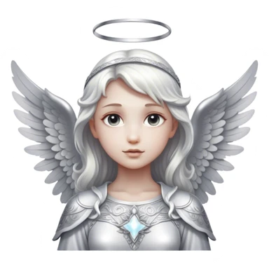 Cinematic Angel, Ultra realistic 32k HD, Breathtaking piece of art, rim lighting, hauntingly beautiful art, mostly greyscale, Balanced features, highly detailed digital artwork, glowing with silver light, glowing, high shine, deviant adoptable, highly detailed clothing, remembrance, a painting of white silver, fanciful, enchanting, ghostly, embodying the essence of both reality and fantasy, dreamy, dreamy glow, optical illusion, immaculate composition, complex pose, air composition. The image is so lifelike that it feels as though it could leap off the canvas at any moment sticker