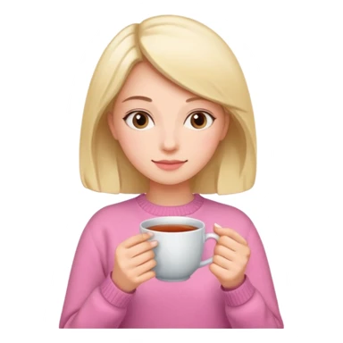 woman whith a pink sweat who is cold whith a cup of tea sticker