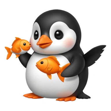 A cute penguin doll holding an orange fish. sticker