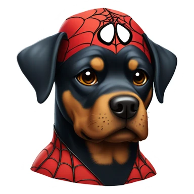 a rottweiler dog dressed up as spider-man from the marvel comics  sticker