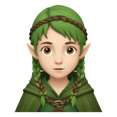 forest elf, brown braid, green cloak, gentle expression sticker