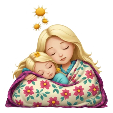 A girl that sleeps with a blank that has flowers on it blond long hair  sticker