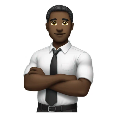 a mid muscular black guy wearing a white shirt with a tie crossing his arms. sticker