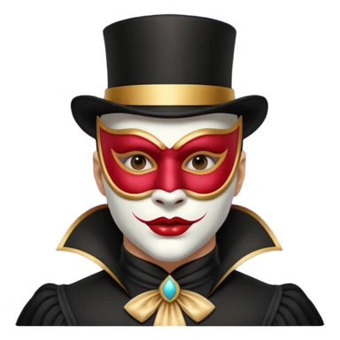 masked circus acrobat portrait, head and shoulders only, elegant carnival mask, dark outfit collar, dramatic expression, 3D cartoon, mobile game icon style, clean background, no text, no watermark
 
 sticker