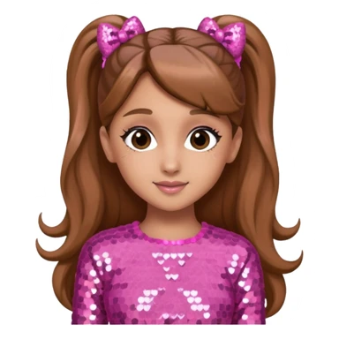 Ariana Grande with long light brown hair, pink sequin outfit sticker