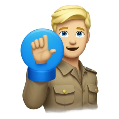 blonde man with blue eyes saluting sticker