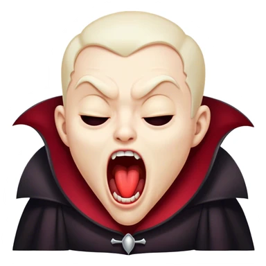 Cinematic Cute Yawning Vampire Portrait Emoji, with a small, rounded, charming pale face accented with tiny playful fangs and droopy, half-closed eyes, head tilted in an adorable wide yawn, dressed in miniature elegant dark attire with a hint of crimson, simplified yet irresistibly endearing, highly detailed with a soft, mysterious glow and gentle outline that captures the cute, drowsy side of an immortal! sticker