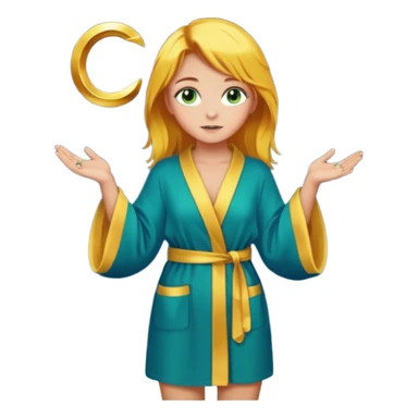 lightly tanned skin, green-blue eyes, cute and sexy girl with bright yellow-brown hair in a dark sky pallete robe, golden rings, slight cute makeup, full body sticker