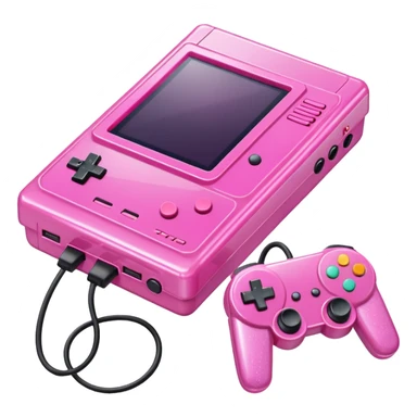 glittery pink 90s retro game console with pink corded controller next to it sticker