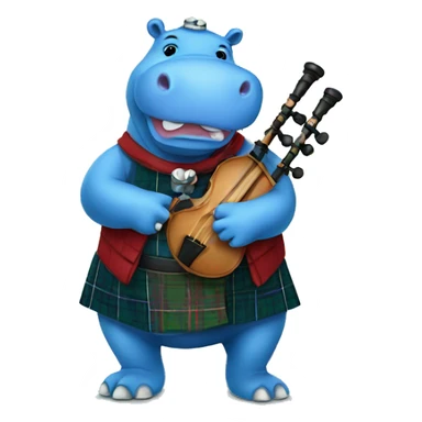 Blue hippo with bagpipes and traditional Scottish clothes sticker