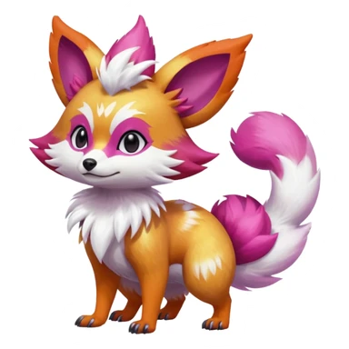 Electric girly feminine elegant lanky realistic shiny glittery shimmering shimming snowy white pink magenta feathery Fennekin-Growlithe-Furret-Electrike-fusion-Fakemon-Digimon-Pokémon-creature (full body) sticker