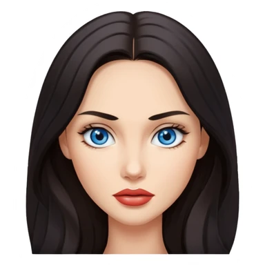 confident woman with striking features, long dark hair, blue eyes, inspired by Megan Fox sticker