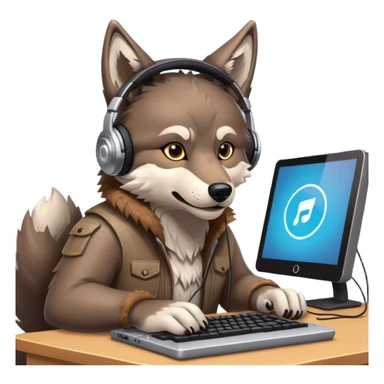 kulaklık takan kurt bilgisayar oynuyor  sticker