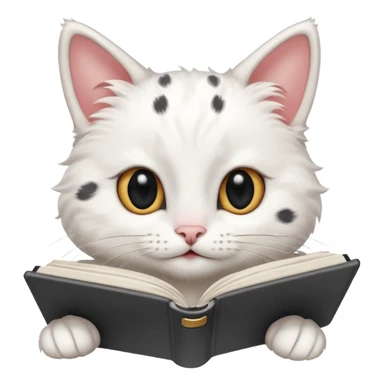  gatita blanca con manchas negras en los ojos feliz en viendo una libreta anillada  sticker