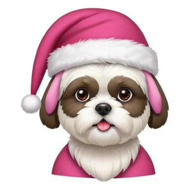 one little white all over shih tzu dog with pink santa hat and one mostly white with black havanese dog wearing a red santa hat sticker