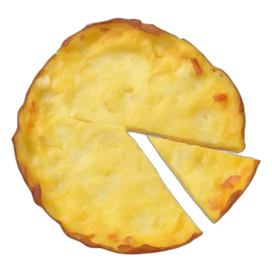 spanish round potato omelette from a top persective and missing a cuña sticker