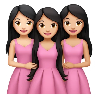 3 besties with professional glammed up looks wearing pink, medium skin tone smiling big with black long hair  sticker